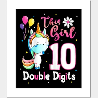 This Girl Is Now 10 Double Digits 10th birthday Unicorn Posters and Art